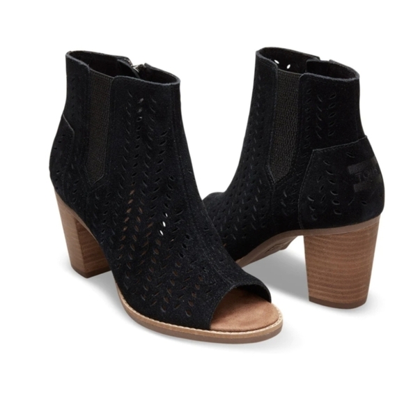 Toms Women Majorka Desert Peep Toe  Ankle Suede Heels Shoes sandals sz 10 - Picture 1 of 14